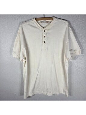 Natural Life Mens Size L Short Sleeve Cream Casual Pullover Shirt Cotton